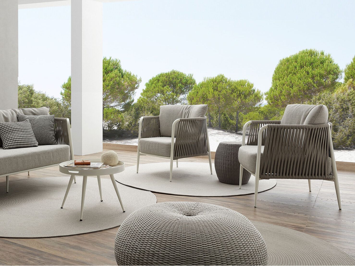 Плетеный алюминиевый круглый садовый пуф Nodo Italia ROUND DONUT ARCH-00124646 - Вид №7