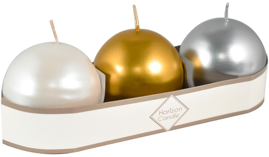 91017977 Свеча Horizon Candles шар d 60 мм 3 шт/уп жемчужная, золотая, серебряная STLM-0443371 MIR LIGHT