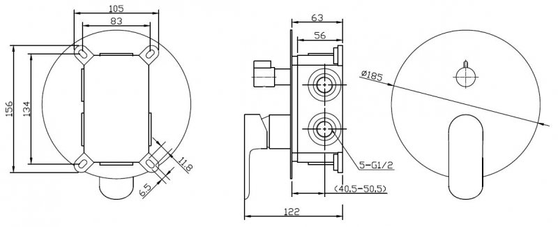 Встраиваемый смеситель для душа с переключателем на 2 выхода BelBagno ANCONA-VDI-CRM - Вид №1