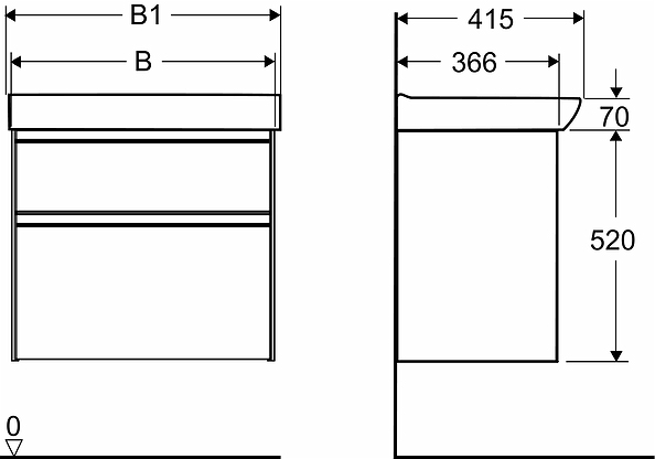 47393 Комплект мебели IFO Sense, с двумя ящиками, Ш = 900 мм, Ш1 = 922 мм, белый  - Вид №5