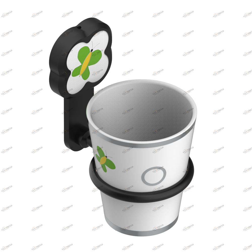 A7E-536B Стакан настенный фарфоровый для зубных щёток Thg-paris Capucine зелёный с платиновым декором Покрытие PVD матовая бронза A7E-536B CAT.F