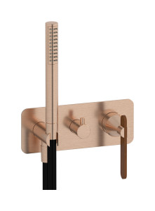 Внешние части встроенного в стену смесителя на 3 потребителя в комплекте с душевым гарнитуром. WE ARE IB ol398ss Brushed Rose Gold Soho