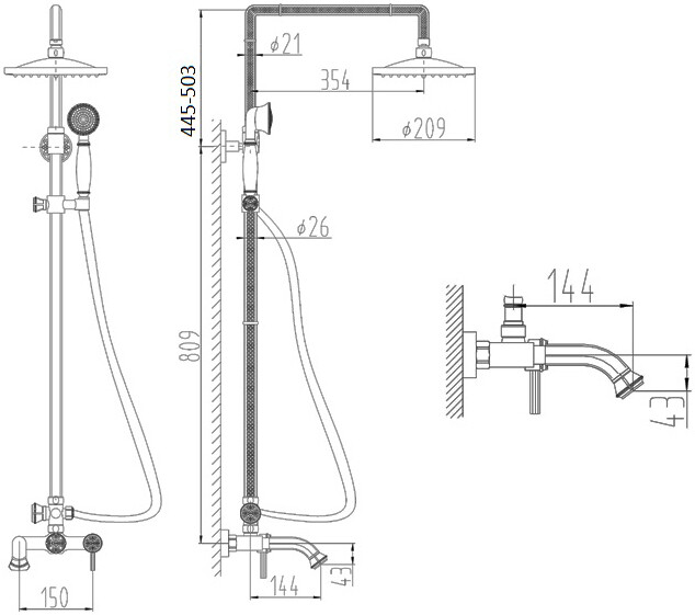 Душевая стойка ZorG Antic A 201DS-BR, бронза - Вид №2