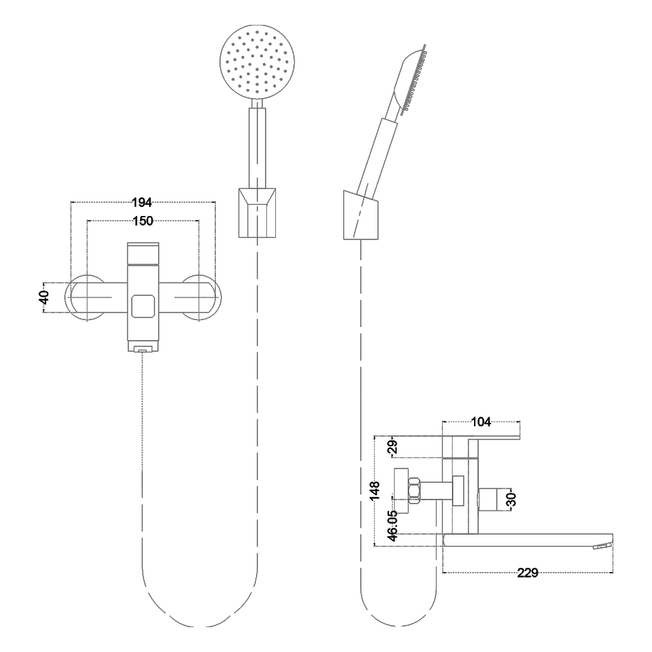 Смеситель д/ванны MELANA-610305 Stello нерж.сталь, однорычажный, сатин, литой излив - Вид №1