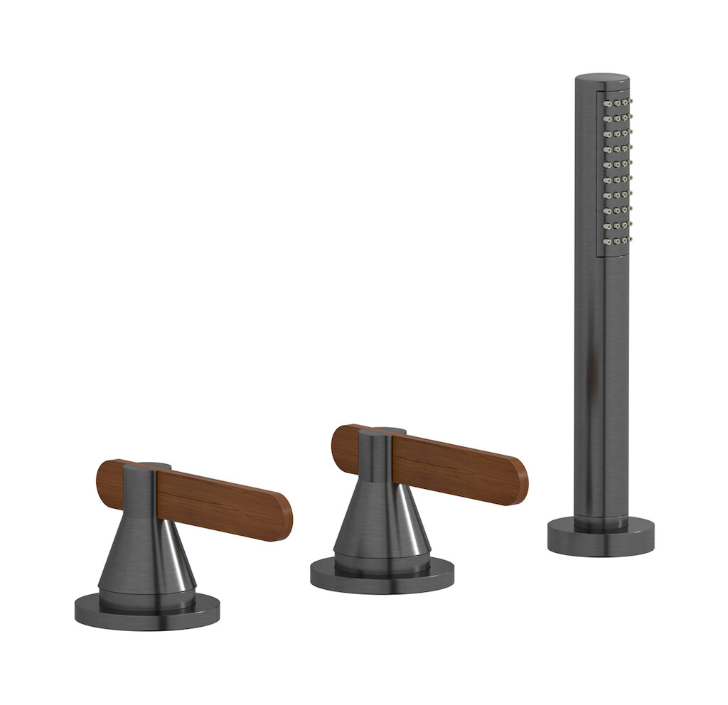 Смеситель на бортик ванной на 3 отверстия с изливом, дивертером и душевым гарнитуром. WE ARE IB ol306sr Brushed Black Chrome Soho