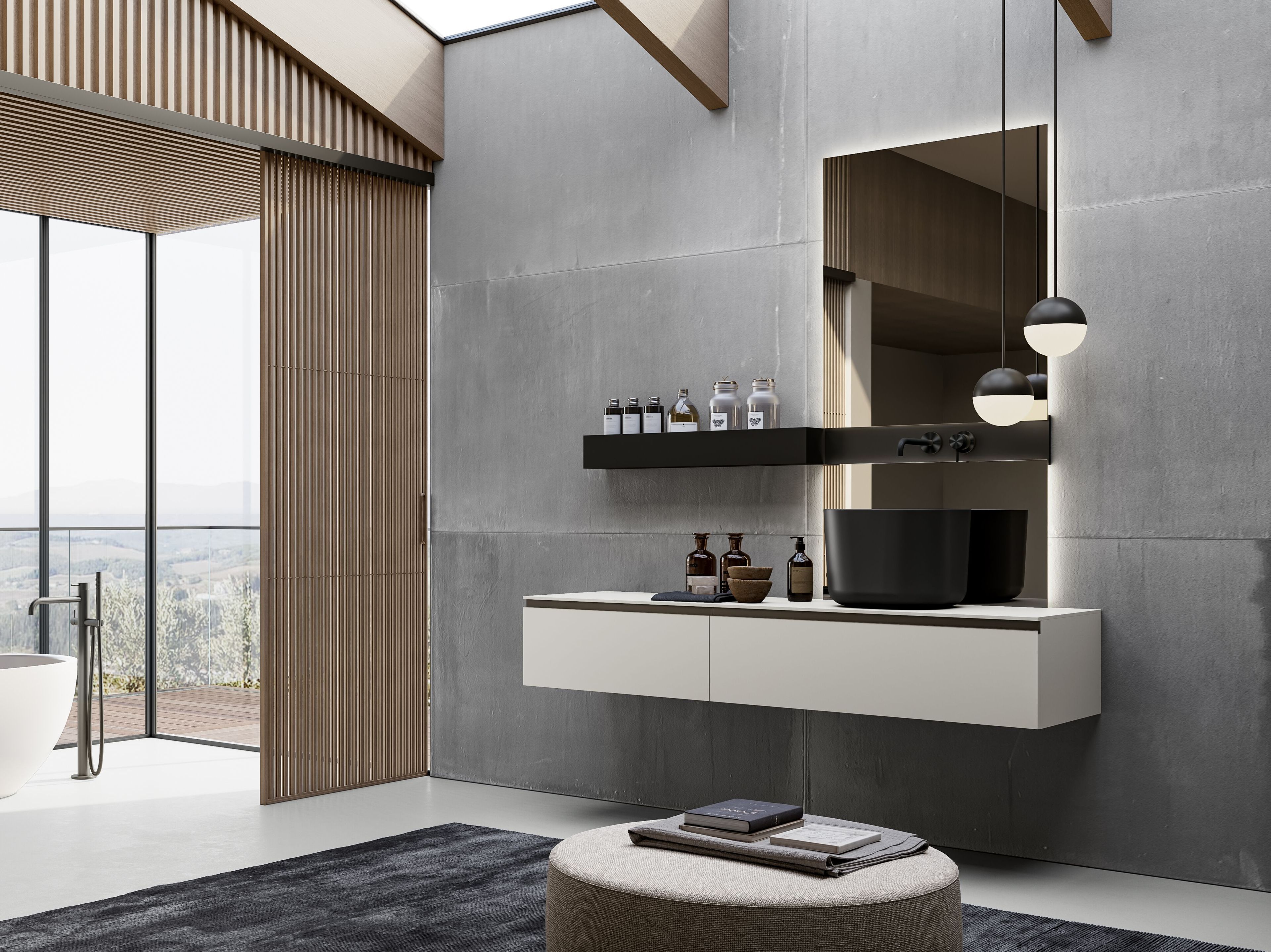 Подвесной шкаф для раковины Fenix с зеркалом и полкой Birex Gola Up ARCH-00002750