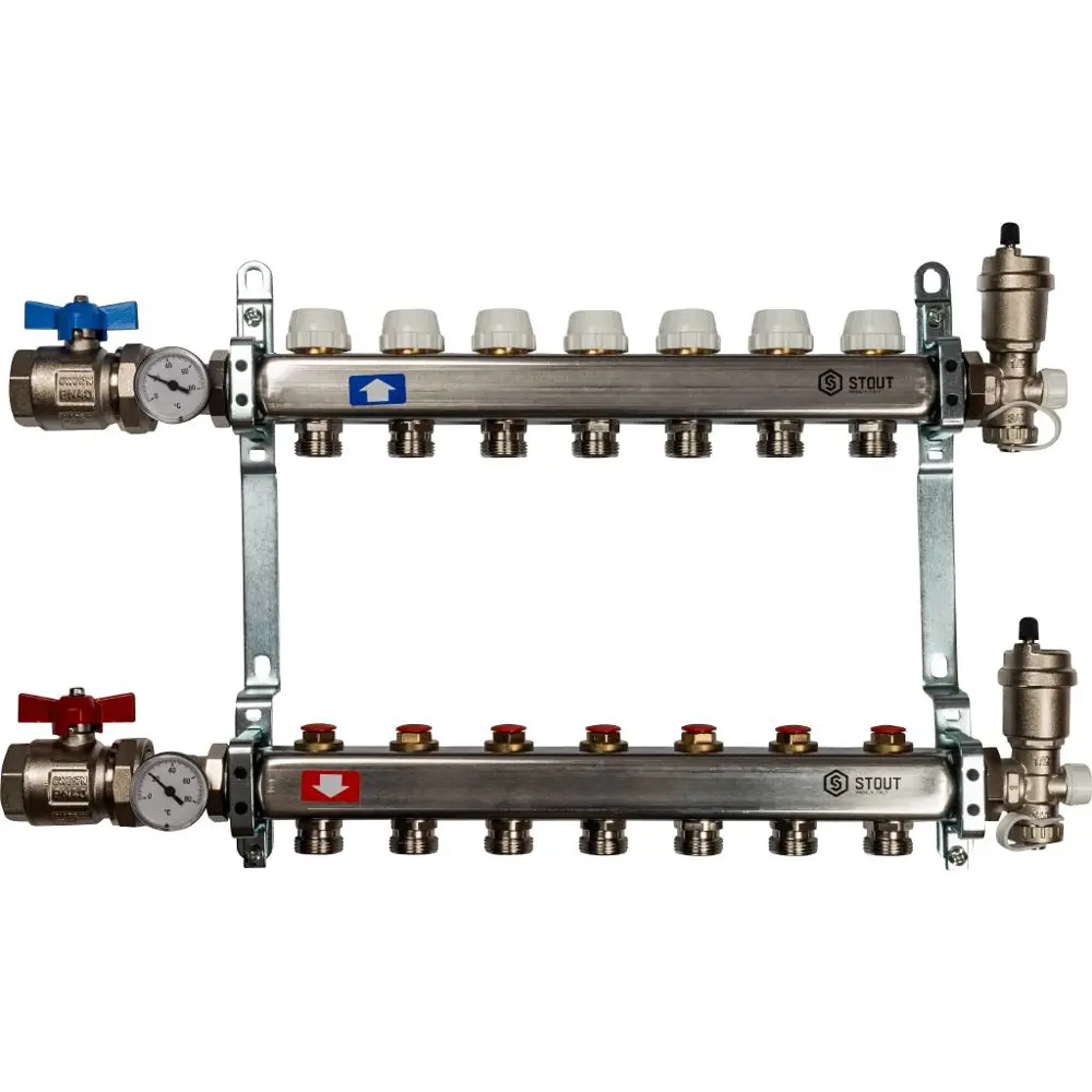Коллектор Stout на 7 выходов 3/4"x3/4" нержавеющая сталь STLM-2202353