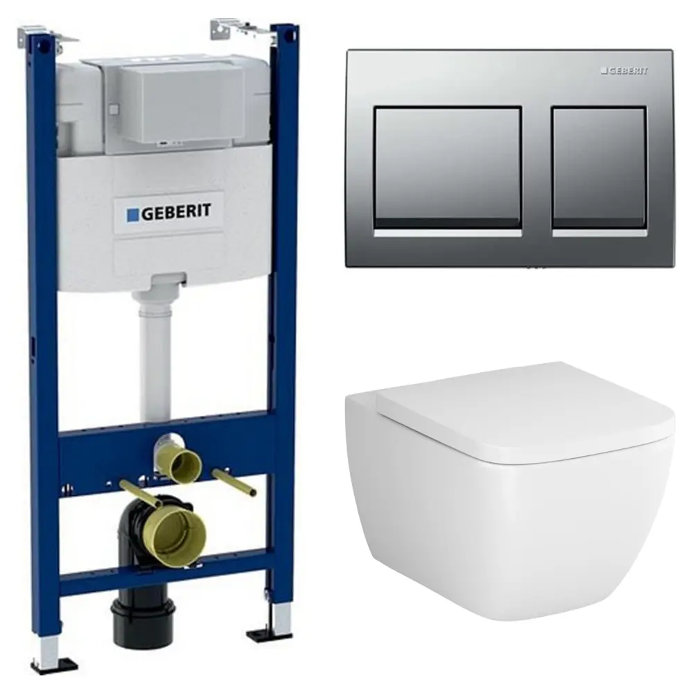 Комплект инсталляции Geberit Alpha с безободковым унитазом AM.PM Gem клавиша Geberit Alpha хром STLM-2165859