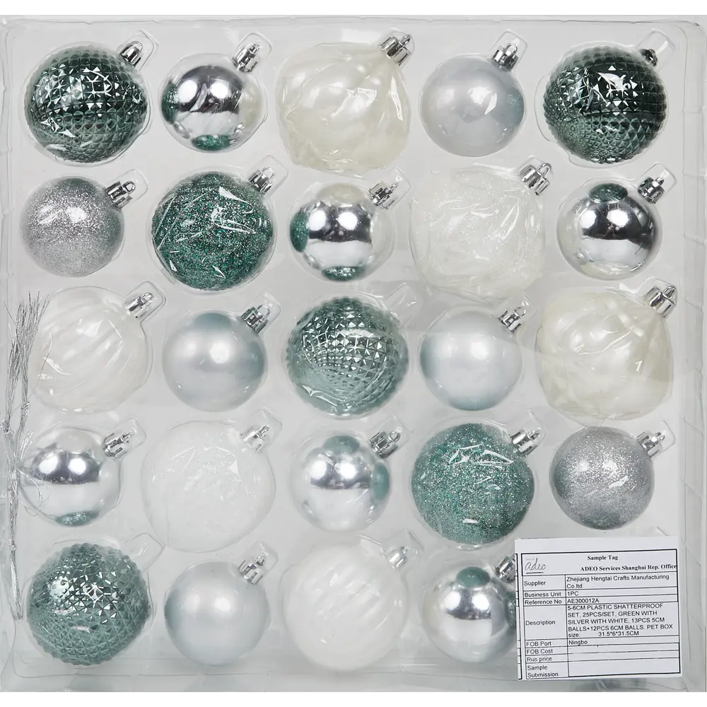 87036328 Набор новогодних шаров Christmas ø5-6 см полистирол цвет белый, зеленый, серебристый 25 шт. STLM-1365365 Santreyd  - Вид №1