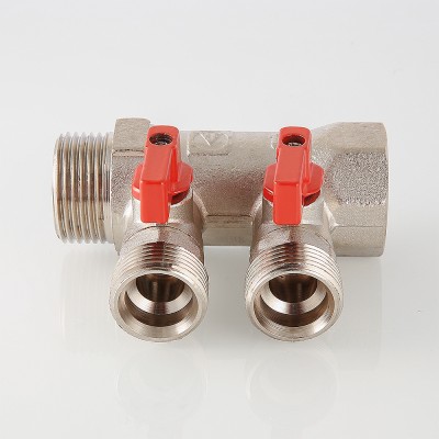 VTc.580.NE.0602 Коллектор с отсекающими кранами, под «евроконус» Valtec 1" x 2 вых., «евроконус»  - Вид №8