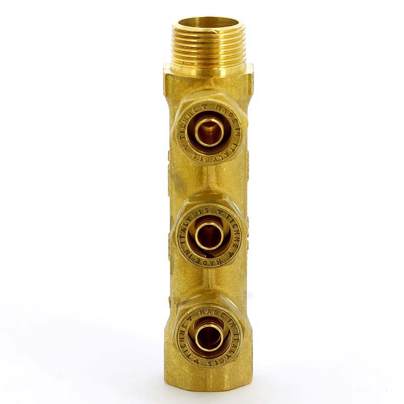 Коллектор НВ 3/4" с выходами для PE-X трубы TIEMME 3 выхода 15 обжим 36мм 1910006 - Вид №1