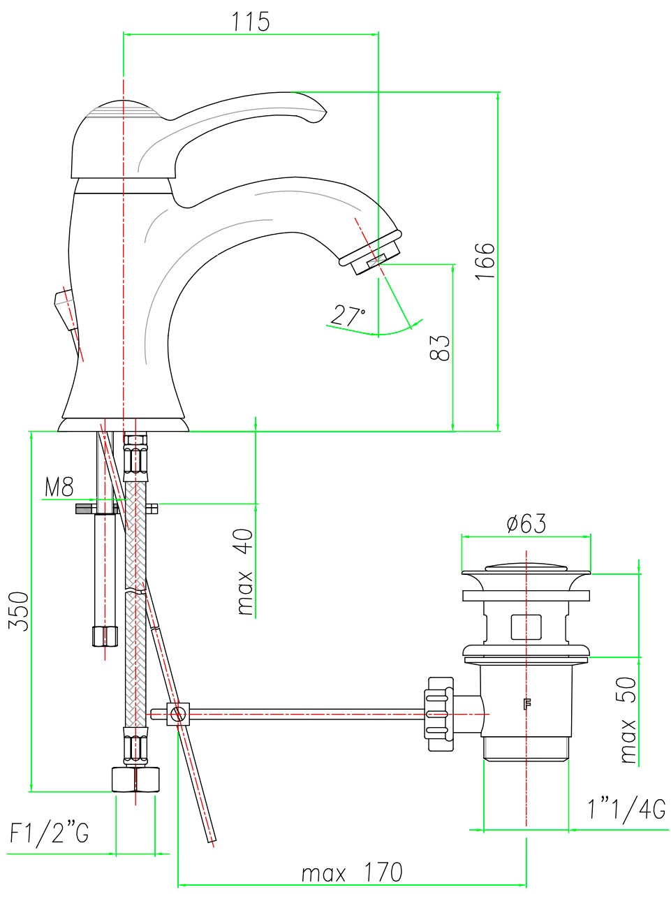 AU830102065 Смеситель для раковины Webert Aurora - Вид №1