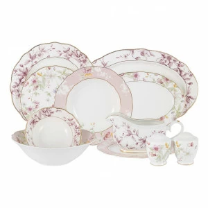 Сервиз обеденный фарфоровый белый с розовым на 6 персон, 27 предметов "Цветы" ANNA LAFARG EMILY ЦВЕТЫ 00-3946664 Белый;розовый