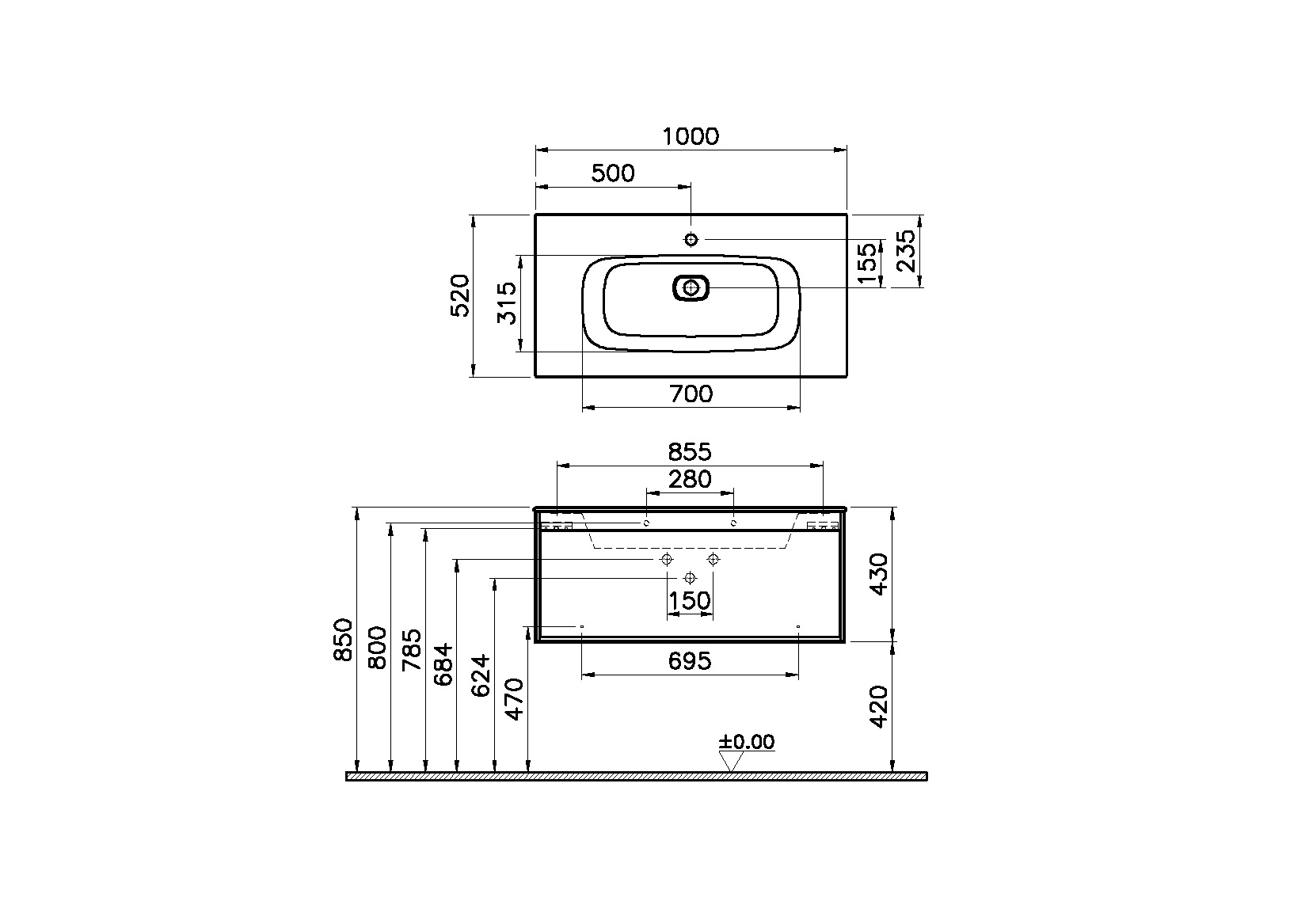 58196 Раковина Vitraglobal Metropole - Вид №1