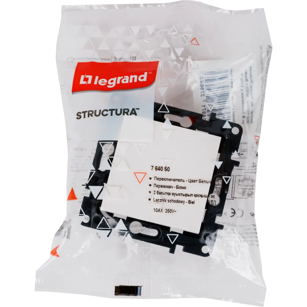 Выключатель проходной 1 клавиша Legrand Structura 10А 250В безвинтовые зажимы белый STLM-2130720 - Вид №4