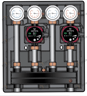 Насосная группа Kombimix 2UK с насосом Grundfos UPM3 Hybrid 15-70 2 прямых контура MEIBES ME261033RU
