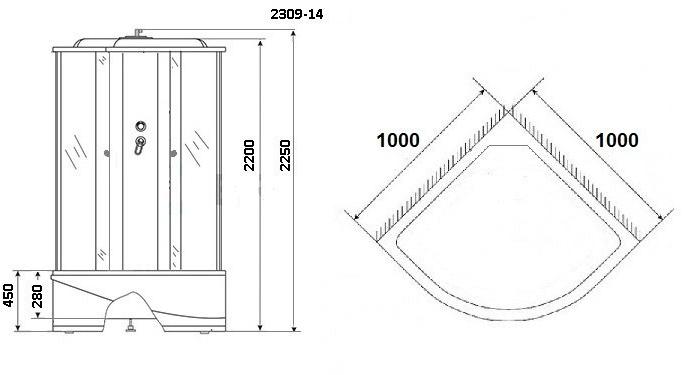 Душевая кабина NG- 2309-14 (1000х1000х2150) высокий поддон(45см) стекло МАТОВОЕ Niagara Classic 23091424 - Вид №1