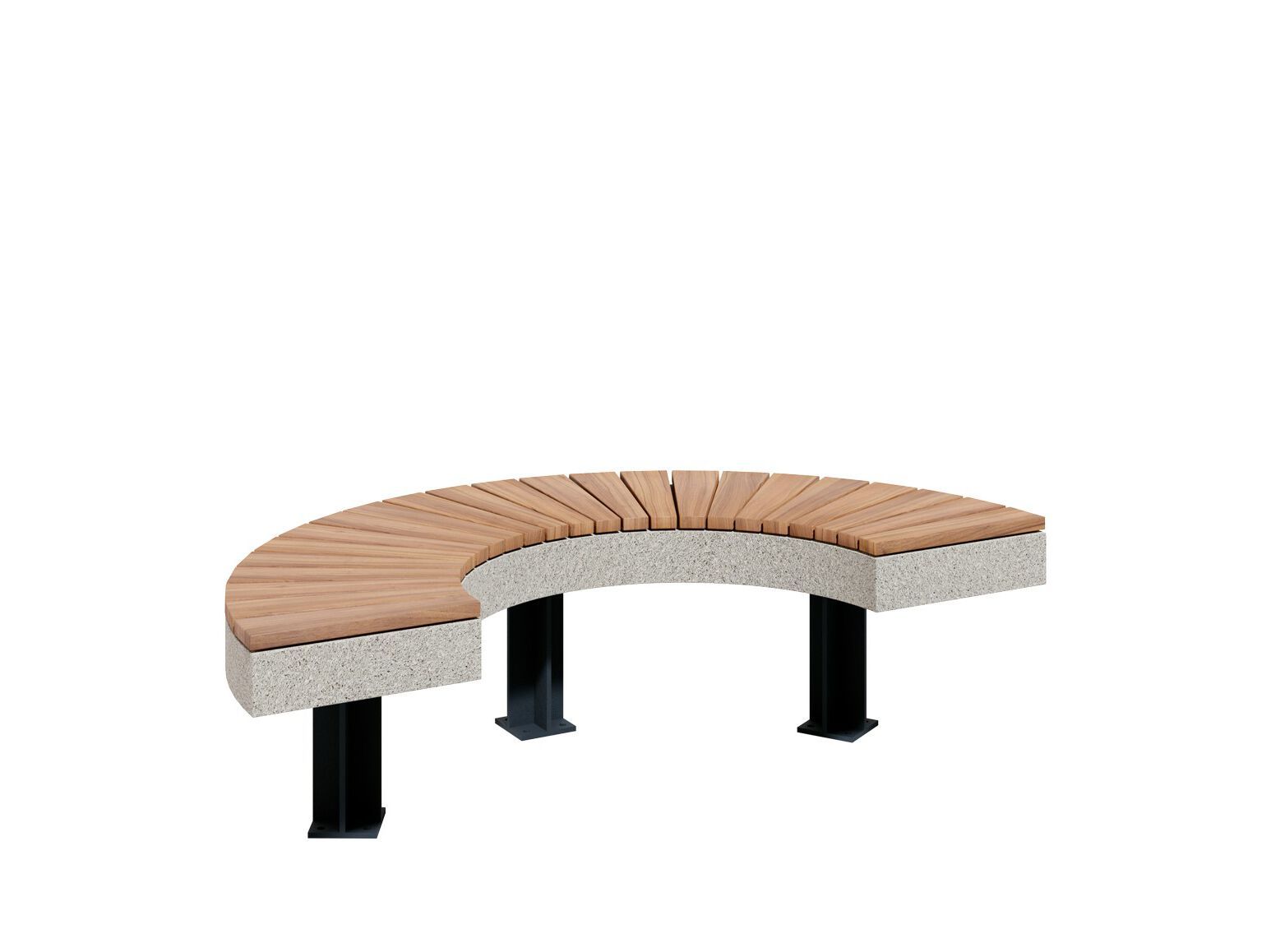 Изогнутая скамейка из бетона и дерева без спинки amop основы ARCH-00103660 - Вид №1
