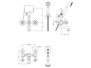 Наружный настенный смеситель для ванны с ручным душем