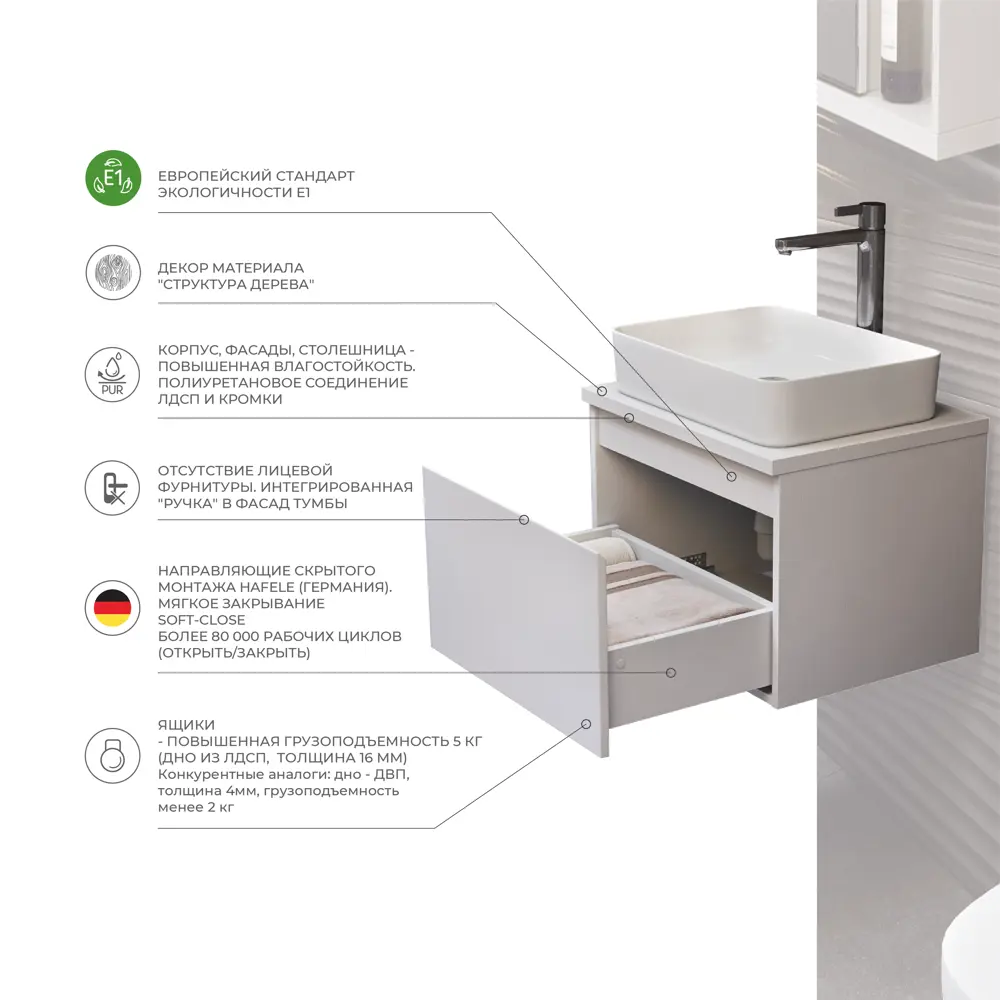 Тумба под раковину подвесная Vigo Matteo 80 см цвет белый STLM-2129443 - Вид №3