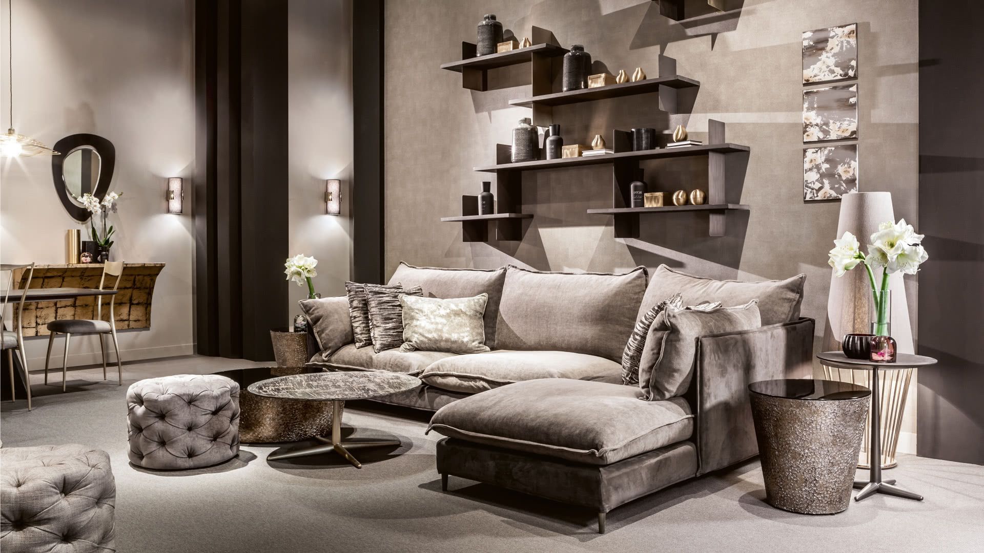 Круглый бархатный пуфик capitonné Cantori Джордж ARCH-00050935 - Вид №3