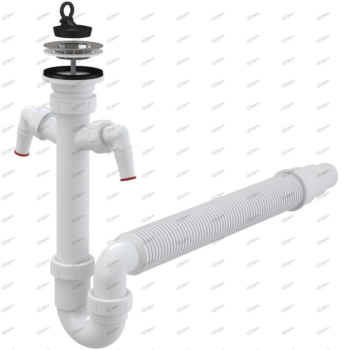 Сифон трубчатый с нержавеющей peшeткой DN70, двумя штуцерами и гофрой ALCAPLAST A840DN5040