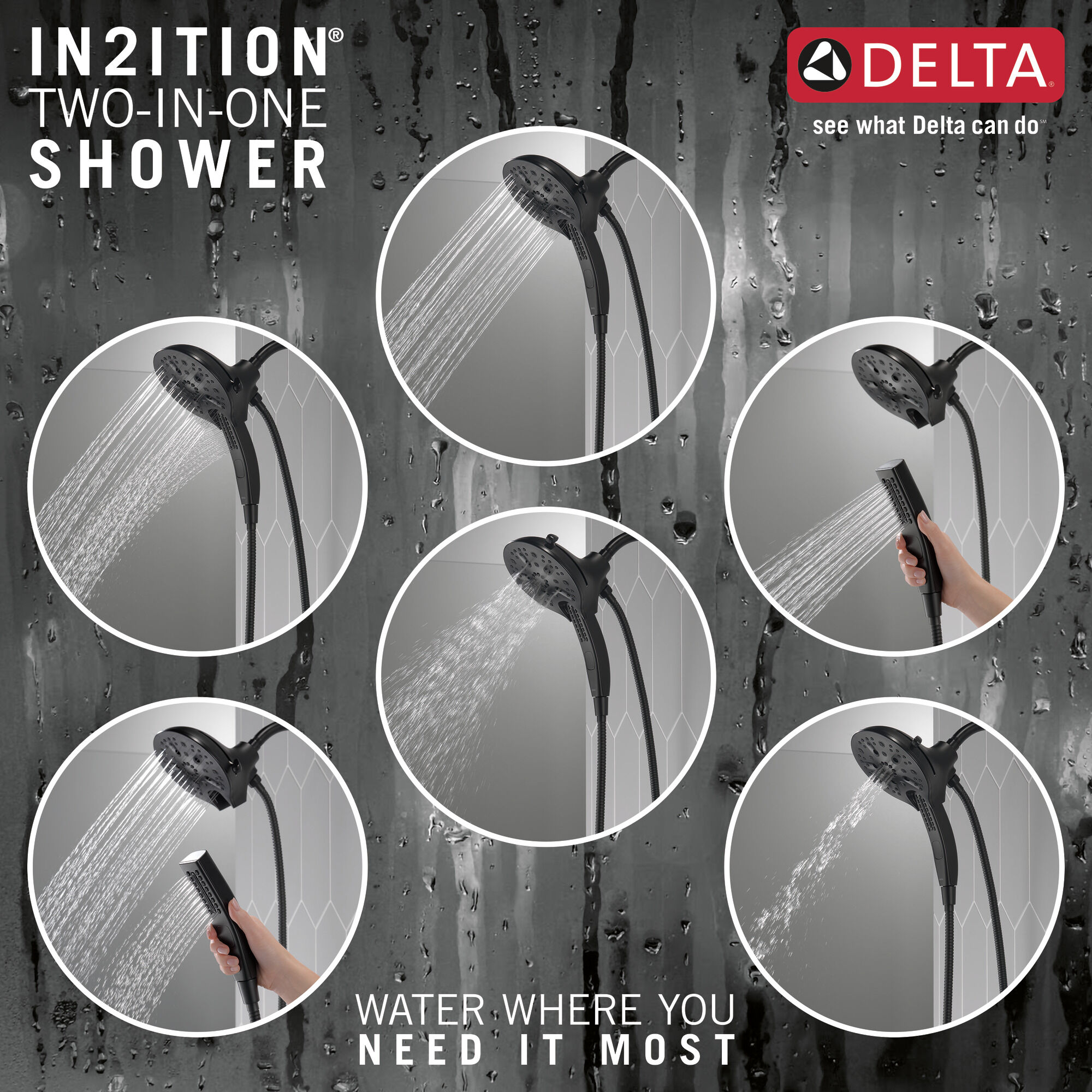 58620-BL-PK In2ition® H2Okinetic® Душ два в одном с 5 настройками Delta Faucet Universal Showering Матовый черный  - Вид №3