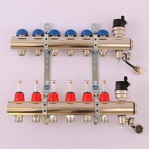 Коллектор 1"xМ 24 х19 6 выходов EMMETI TOPWAY с расходомерами и вентилями