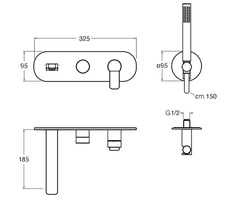 Наружная настенная ванна с ручным душем CRISTINA Rubinetterie Elevation ARCH-00082454 - Вид №1
