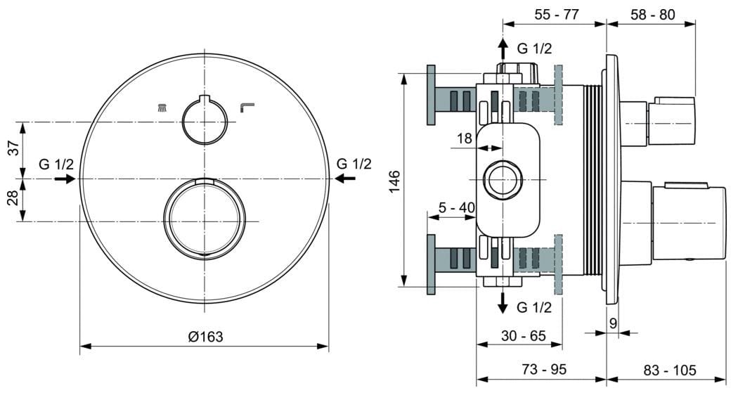 Встраиваемый термостатический смеситель для душа Ideal Standard IDEALRAIN ARCH-00093378 - Вид №2