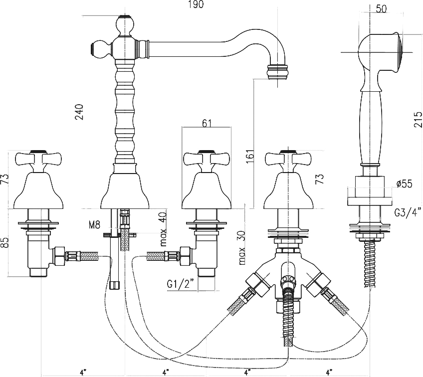 AM730402015 Смеситель на борт ванны , хром Webert Armony - Вид №1