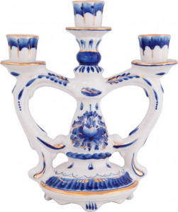 10612902 Гжельский фарфоровый завод Подсвечник "Росинка" (золото) Фарфор, Керамика