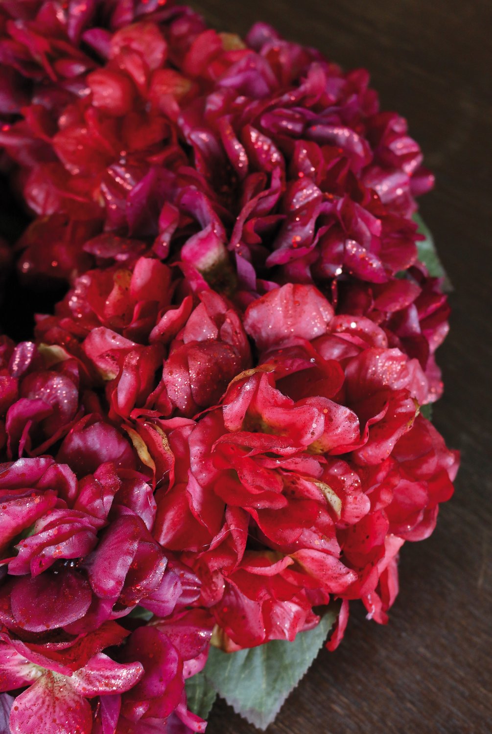 2009 432 a3 Искусственный венок из гортензии с глиттером, Ø 40 см, бордово-золотой H-andreas  - Вид №2