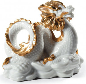 10672320 LLADRO Фигурка Lladro Белый дракон (мини) 9x8см, фарфор Фарфор