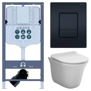 Комплект инсталляции Aquatek Pneumo N 49 с безободковым унитазом AM.PM Force клавиша Aquatek Pnn-0000005 чёрная