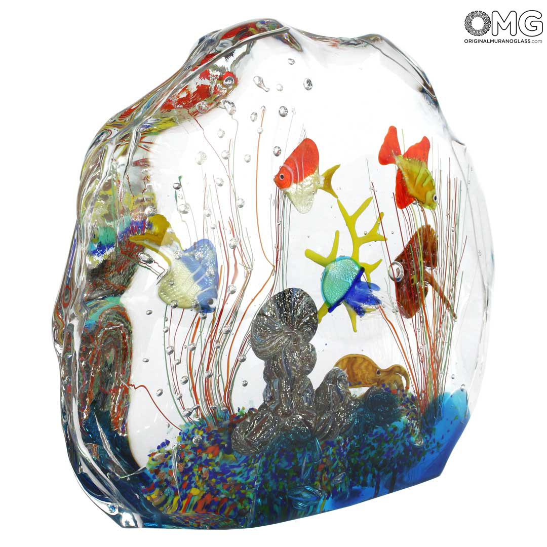 4363 ORIGINALMURANOGLASS Скульптура Аквариум с тропическими рыбками - муранское стекло OMG 28 см  - Вид №1