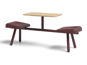 Polyurethane and wood monoblock canteen table with integrated seats