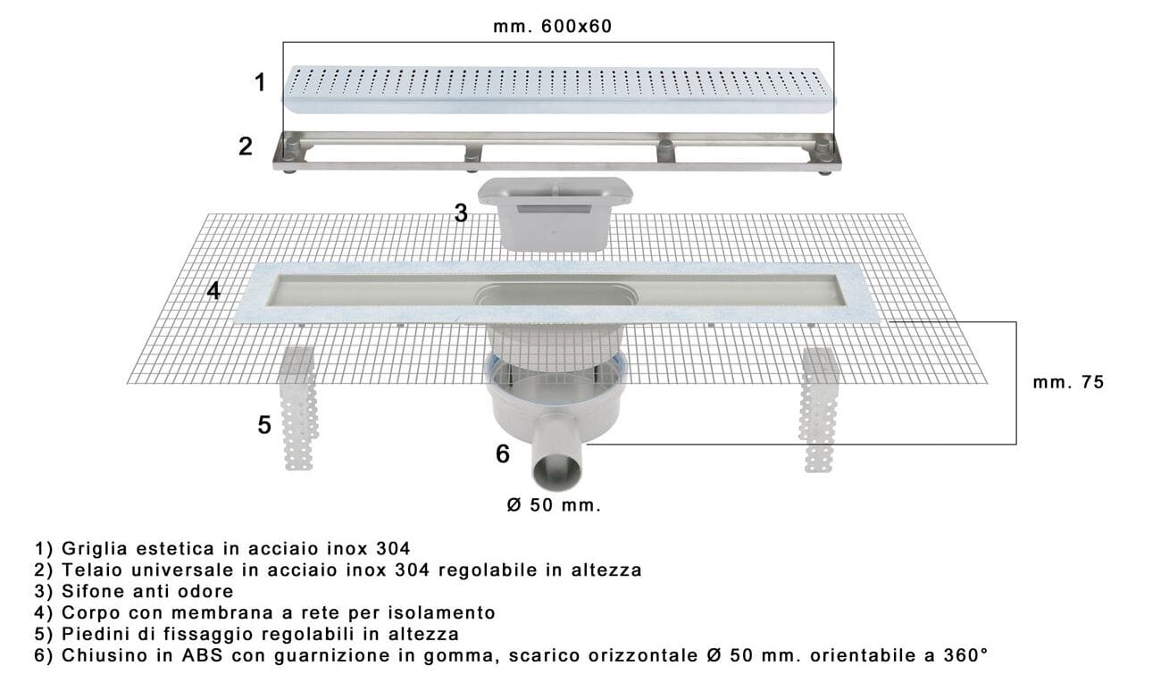 Pratiko ванная комната 2 ABS сифонный канал с решеткой из нержавеющей стали First Corporation First Plast ARCH-00012607