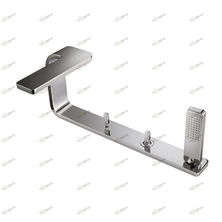 Палубный набор для ванны с 4 отверстиями 1/2 ". Состоит из ручки, излива для ванны, переключателя и ручного душа с гибким душем 150 см. Излив с ограничителем потока. Расход 13,64 л / мин. при 3 барах для и ручной душ 13,76 л / мин при 3 барах.  Lounge NOK Noken 100063511