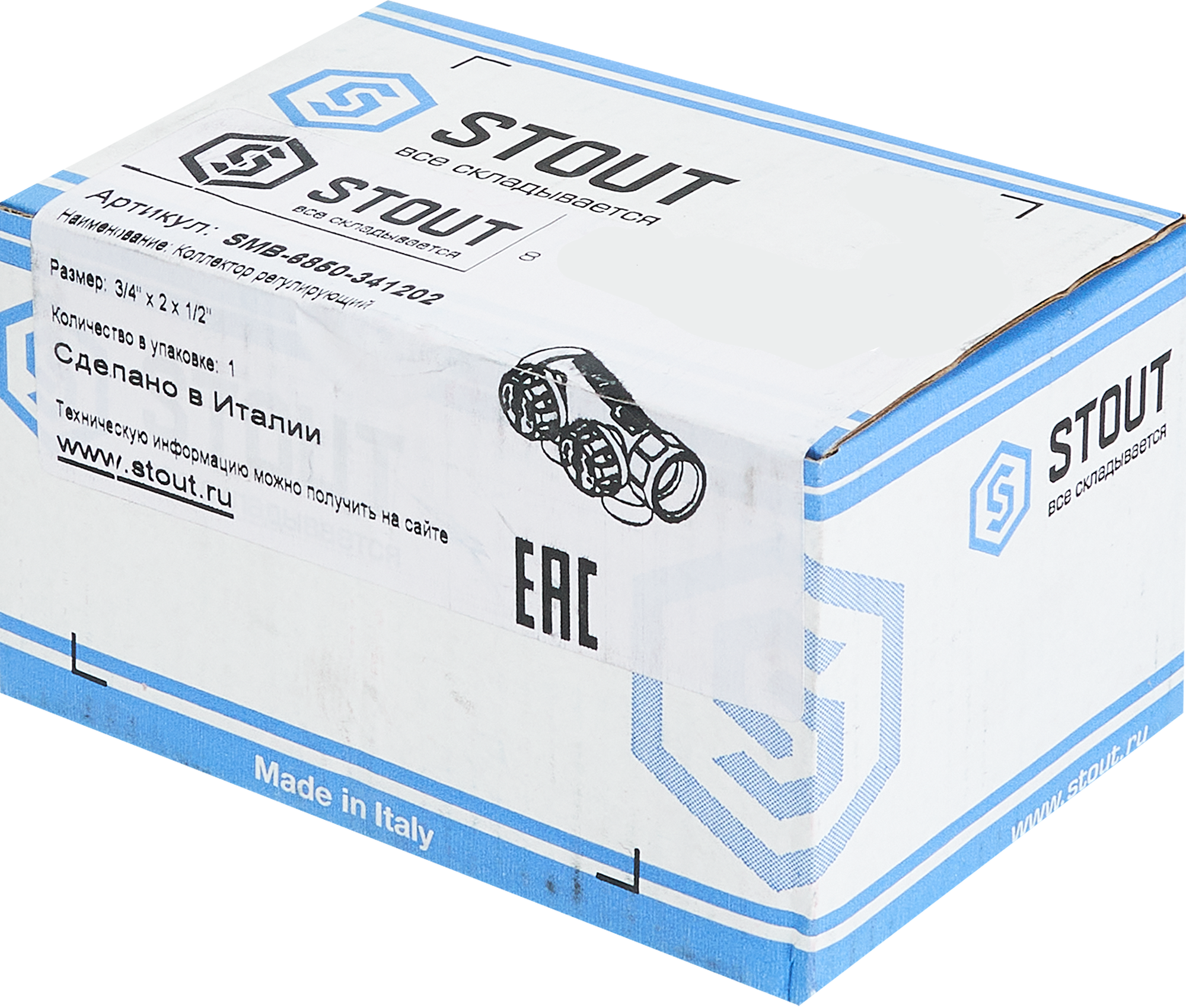 Коллектор регулирующий STOUT 3/4"x1/2" на 2 отвода для систем отопления 84868371 STLM-0056526 - Вид №4