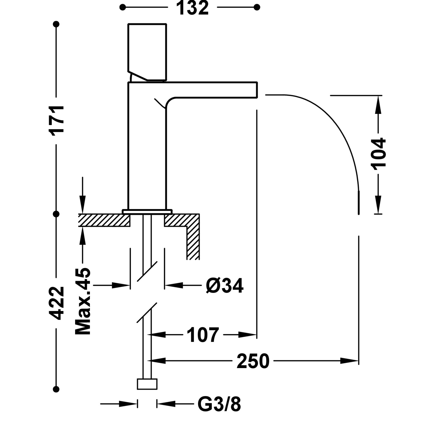 Смеситель для умывальника LOFT с одной ручкой -20011002FU TRES  - Вид №1