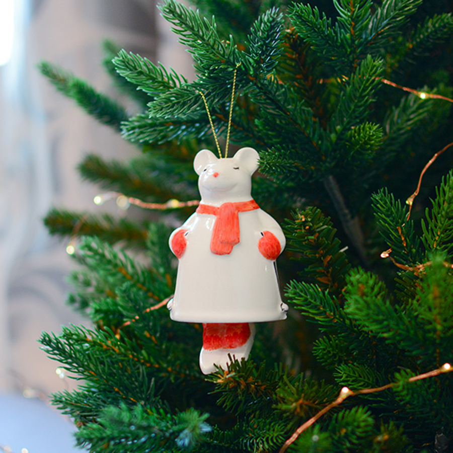 MOU-1-01 Ёлочная игрушка «мышка-колокольчик» Экочеловеки 