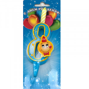 3208 Свеча для торта цифра "Смайлик" 4 x 11.5 см 20 г 8 Омский Свечной