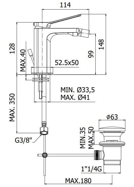 Смеситель для биде с автоматическим сливом RUBINETTERIA PAFFONI Tilt ARCH-00125283 - Вид №2