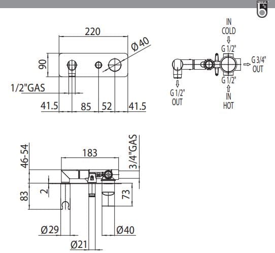 Смеситель для ванны из хромированной латуни Bossini Aki ARCH-00045976 - Вид №2