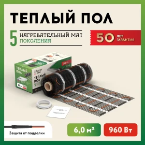 91316498 Нагревательный мат для теплого пола Русское тепло 6 м² 960 Вт STLM-1352042