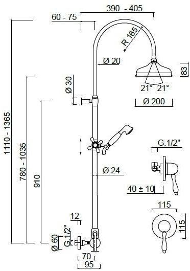 Rubinetteria Giulini Настенная душевая стойка с душевой лейкой Harmony - harmony crystal 9515wc-s - Вид №1
