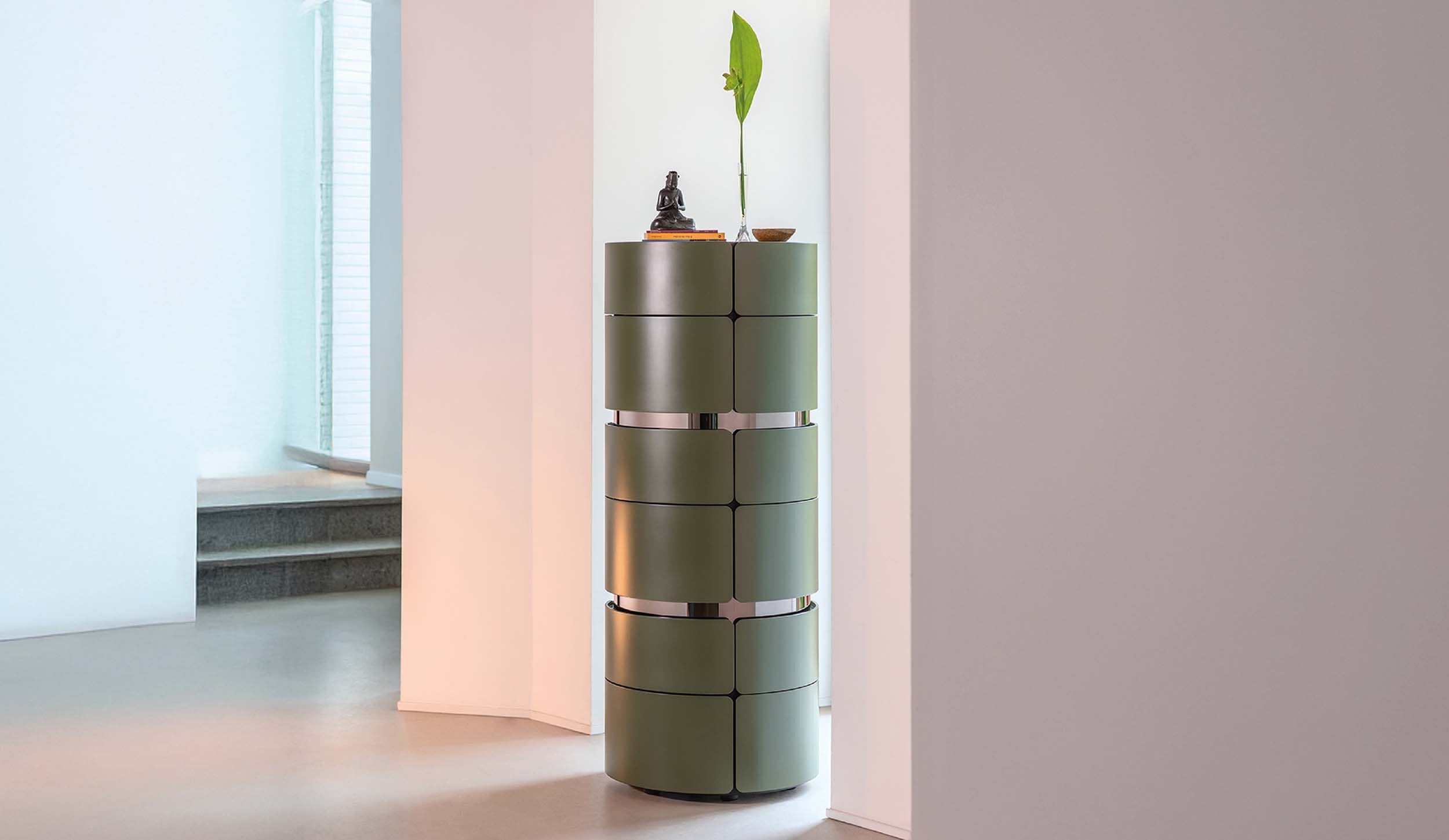 Высокий комод из ясеня с кожаной обивкой Flou Тоши ARCH-00039634 - Вид №5