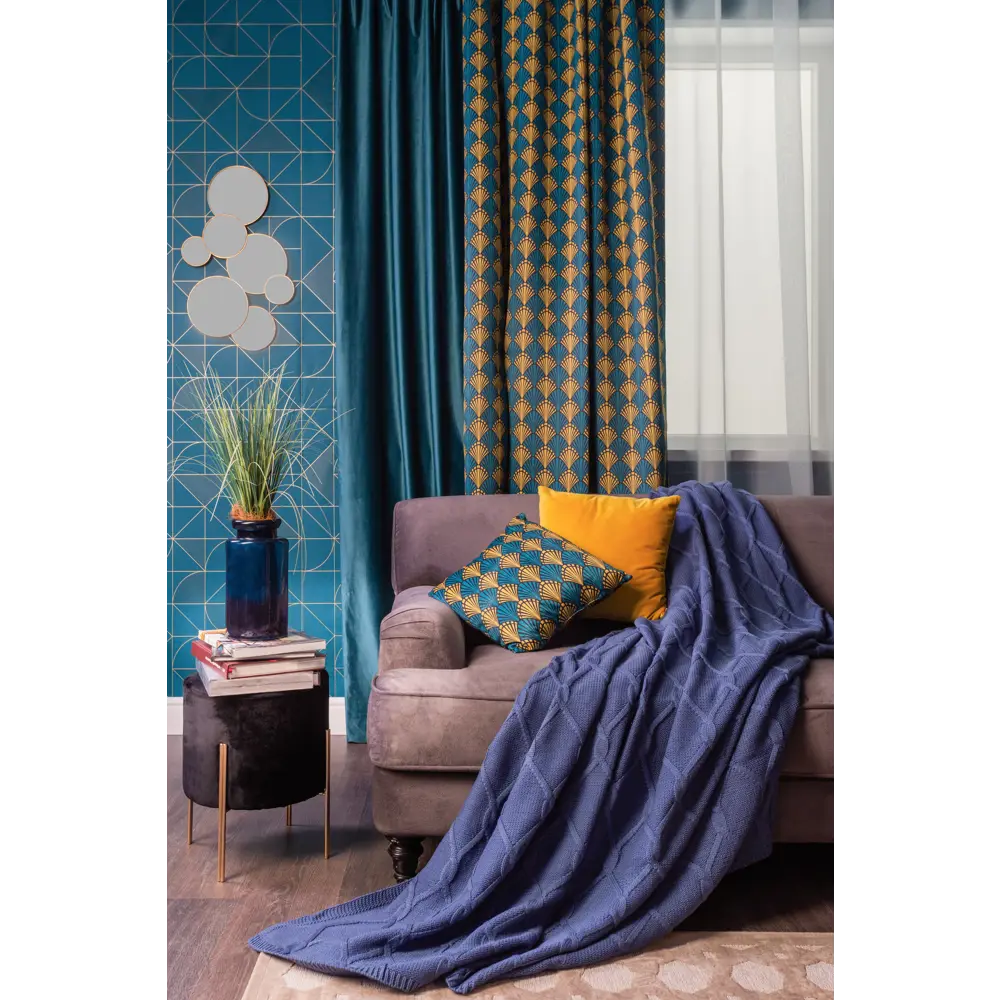 Штора на ленте «Модерн» 145x260 см геометрия цвет зелёный SEASONS STLM-2092513 - Вид №4