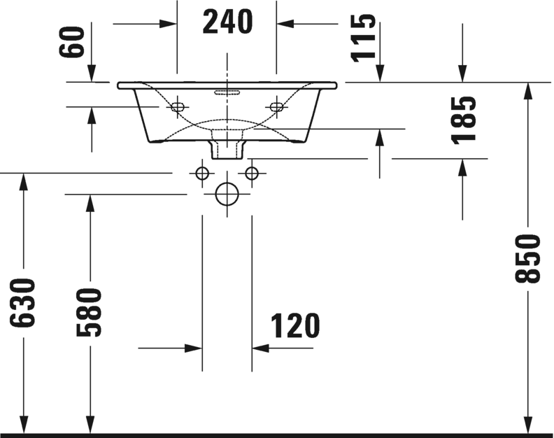 2344530060 Подвесная раковина настенная овальная Duravit Viu - Вид №2